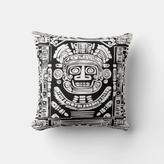 Coussin Ancient Mayan Sun God Mask Tribal Art Throw Pillow