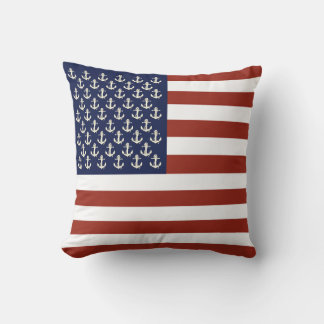 Coussin Ancrage de navire blanc nautique/bande de drapeau 