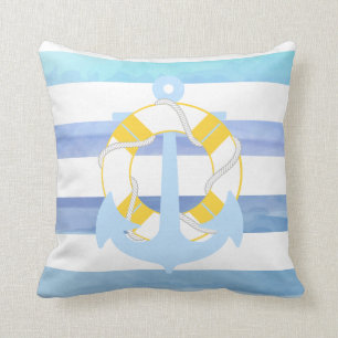 Coussin Ancrage de PixDezines/nautique/océan/vague/aquarel