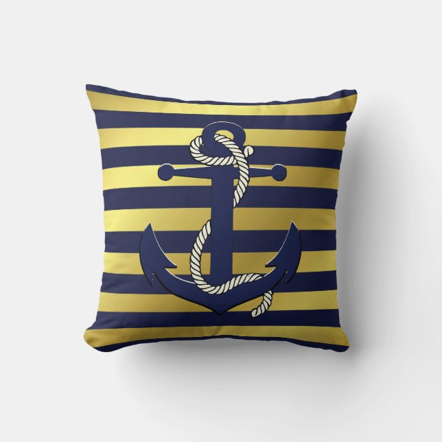 Coussin Ancrage marine/or/roue/bande bleue marine (Recto)