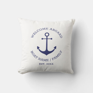 Coussin Ancrage nautique Custom Nom du bateau Welcome Aboa
