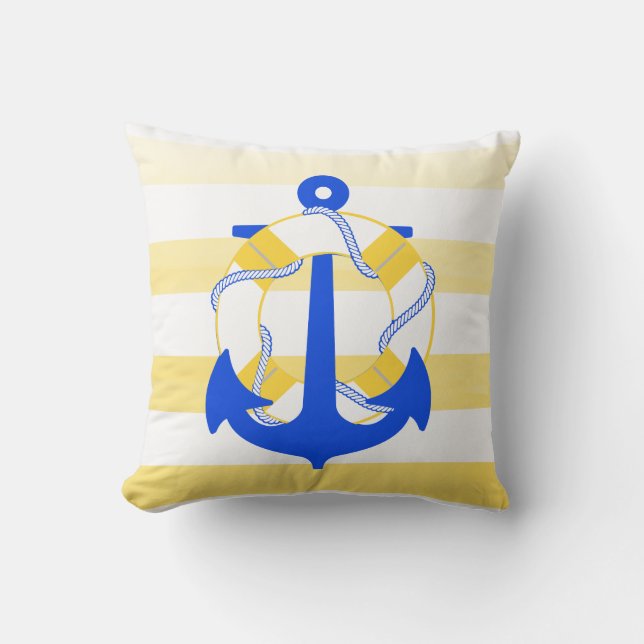 Coussin Ancrage PixDezines/nautique/océan/vague/aquarelle (Recto)