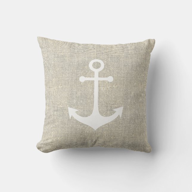 Coussin ancre blanche marine (Recto)