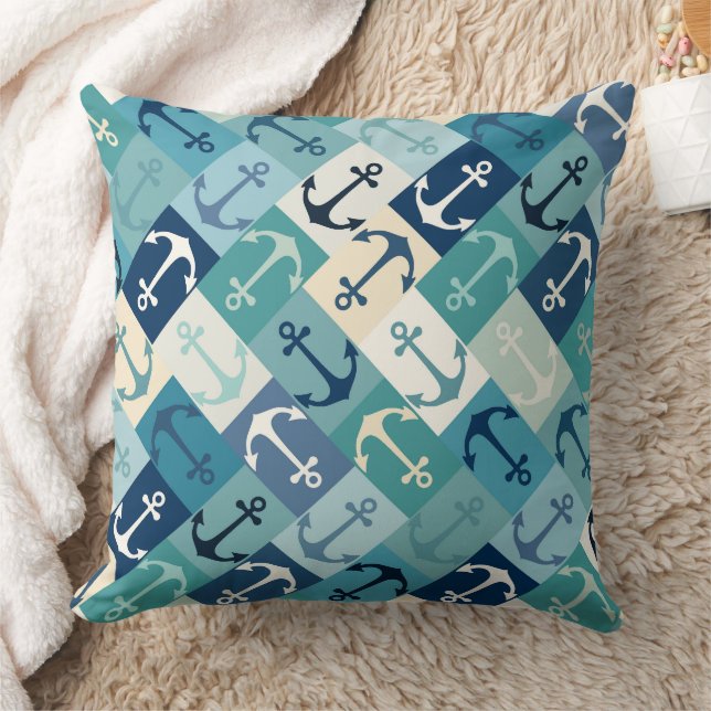 Coussin ancre bleu en chevron (Couverture)