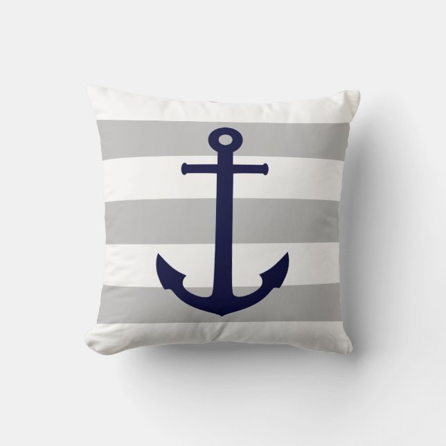 Coussin Ancre Bleue De La Marine Sur Des Gris Et Des Gris  (Recto)