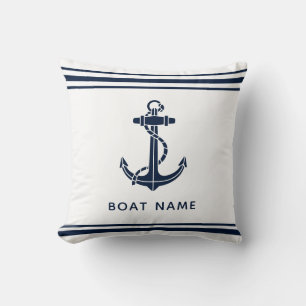Coussin Ancre de bateau bleue marine nautique personnalisé