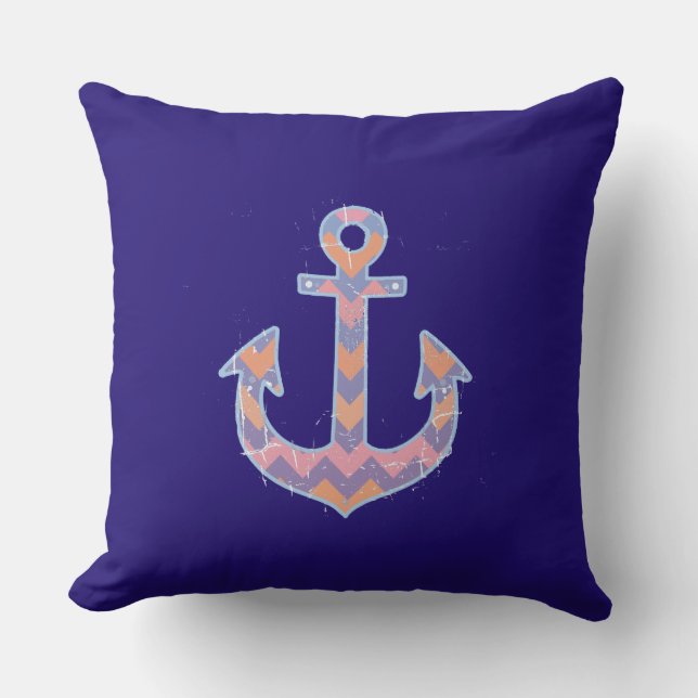 Coussin ancre de chevron nautique rose (Recto)