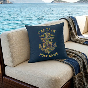 Coussin Ancre de nom de bateau de capitaine nautique perso