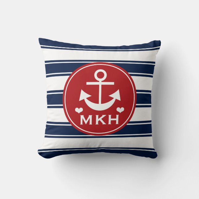 Coussin Ancre décorée d'un monogramme de rouge et de bleu (Recto)