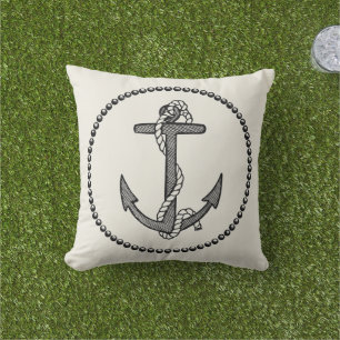 Coussin Ancre et corde vintages en noir