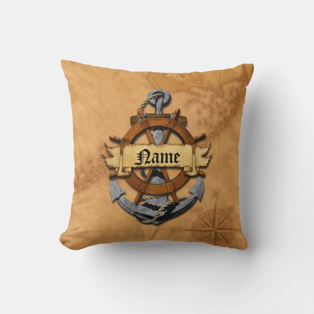 Coussin Ancre et roue nautiques personnalisées (Recto)