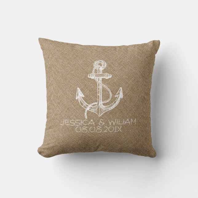 Coussin Ancre marine blanche Linge beige Imprimer (Recto)