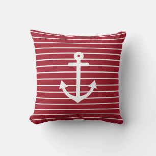 Coussin Ancre marine rayée rouge