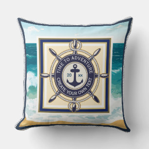 Coussin Ancre Naudtique Bateau Roue Océan Plage Personnali