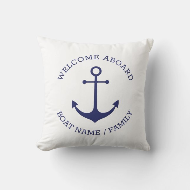 Coussin Ancre nautique Accueil personnalisé à bord bleu ma (Recto)