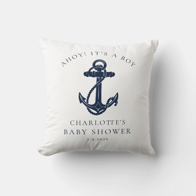 Coussin Ancre nautique Baby shower de garçon côtier (Recto)
