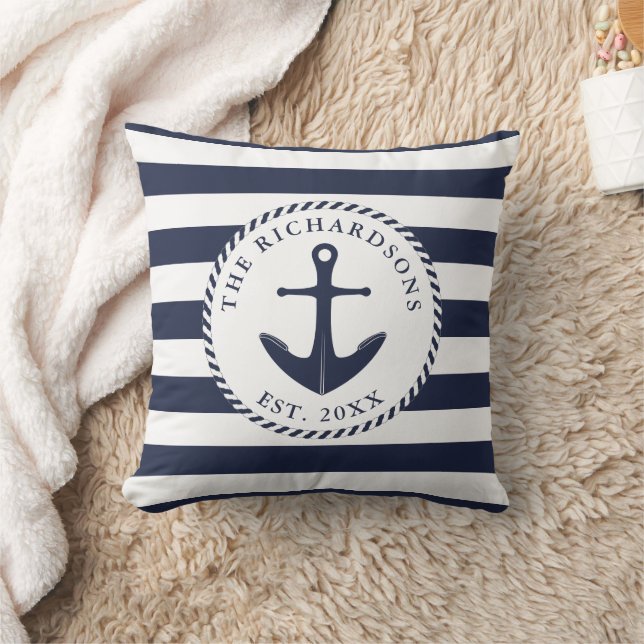 Coussin Ancre nautique Bleu et Blancs de marine (Couverture)
