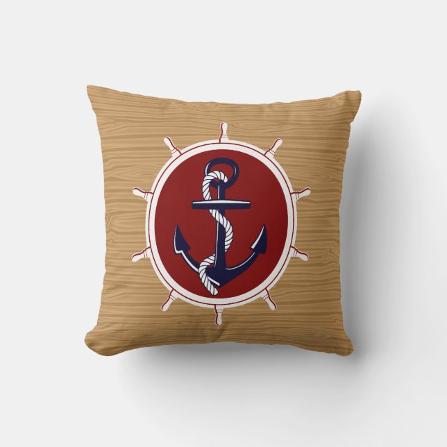 Coussin Ancre nautique de roues de bateaux sur le grain en (Recto)