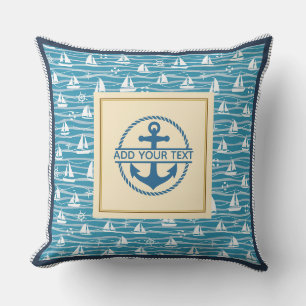 Coussin Ancre nautique et motif de voilier personnalisé