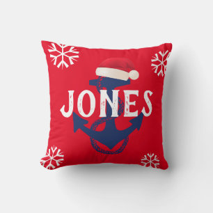 Coussin Ancre nautique + FLAKES À NEIGE avec SANTA HAT
