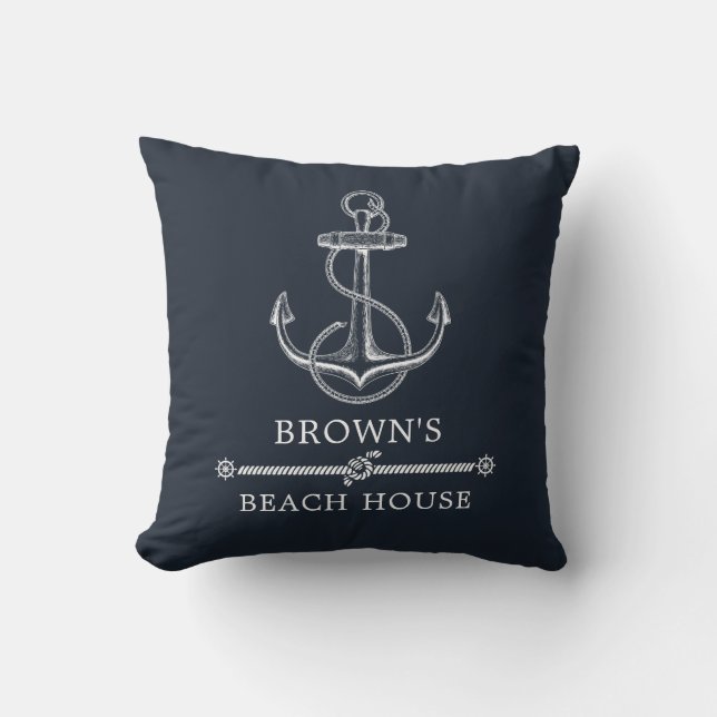Coussin Ancre nautique Marine Blue Beach ou lac (Recto)