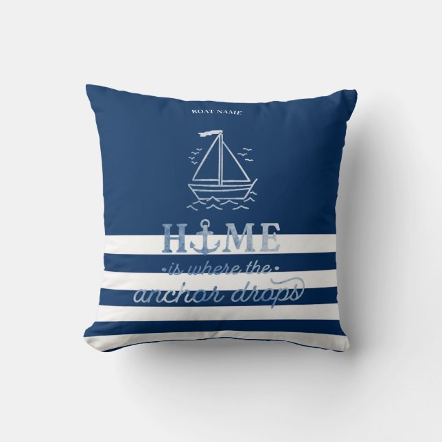 Coussin Ancre nautique Marine Blue Striped (Recto)