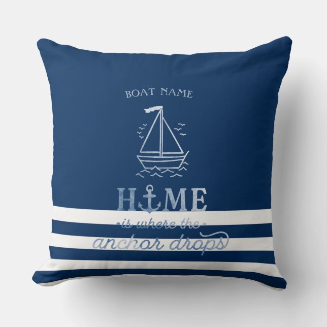 Coussin Ancre nautique Marine Blue Striped (Recto)