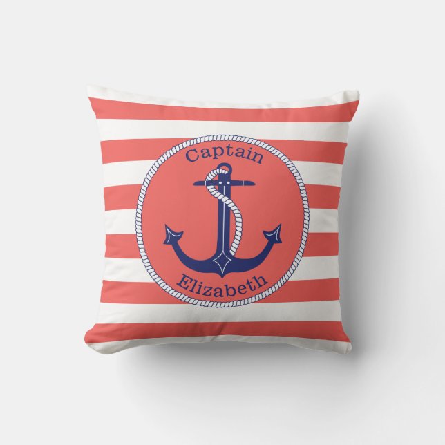 Coussin Ancre nautique Marine et corail Personnalisé (Recto)