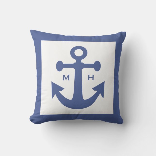Coussin Ancre nautique personnalisé monogramme lancer orei (Recto)