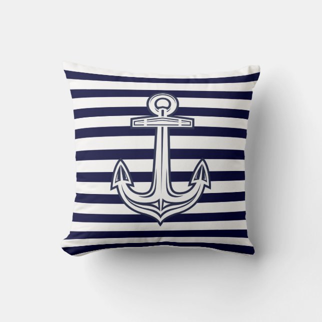 Coussin Ancre nautique personnalisée Bandes bleues de la m (Recto)