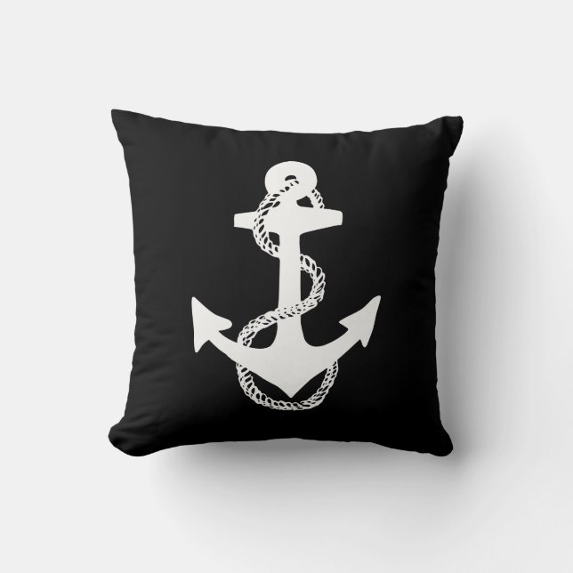 Coussin Ancre noir et blanc + CORDE | (Recto)