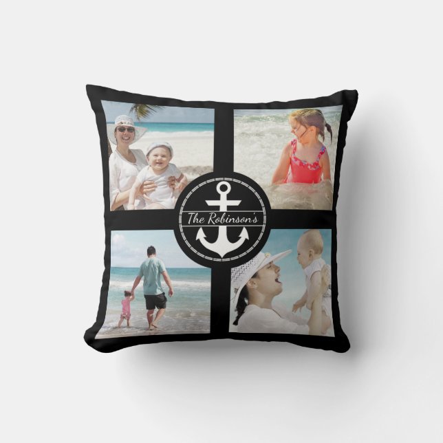 Coussin Ancre personnalisée Collage photo noir (Recto)