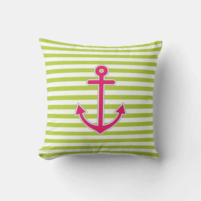 Coussin Ancre rose chaud Lime Green Nautique (Recto)