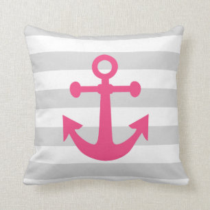 Coussin Ancre rose gris marine