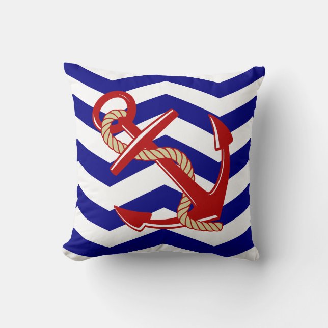 Coussin Ancre rouge Chevron Nautical Stripes (Recto)