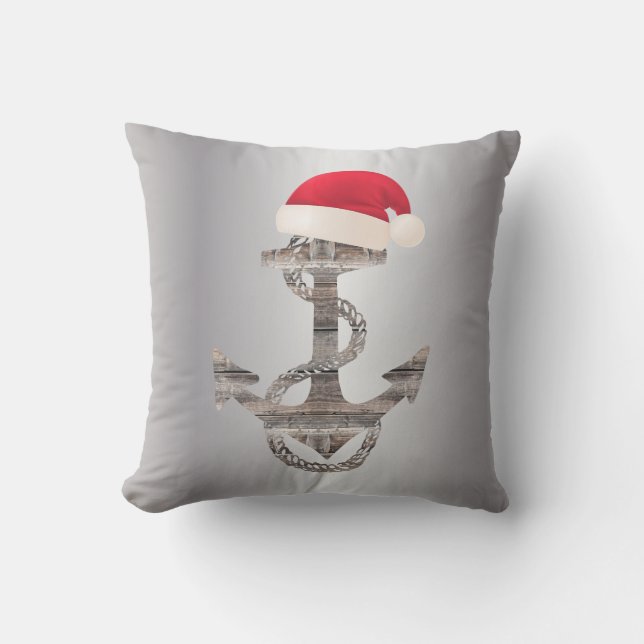 Coussin Ancre rustique en bois nautique + SANTA HAT | (Recto)