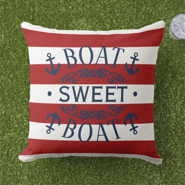 Coussin Ancres blanches Citation de bateau sucré sur bande (Herbe)