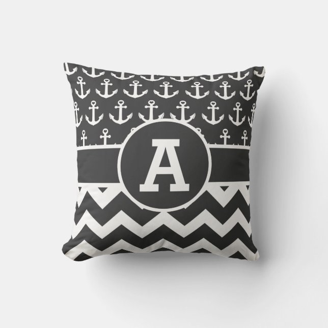 Coussin Ancres blanches noires nautiques personnalisées de (Recto)