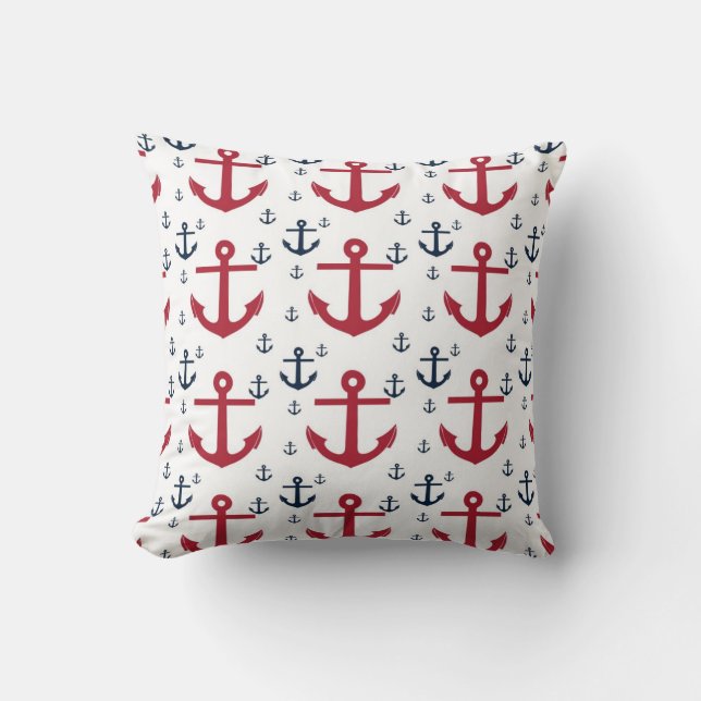 Coussin Ancres bleu et blanc marine (Recto)