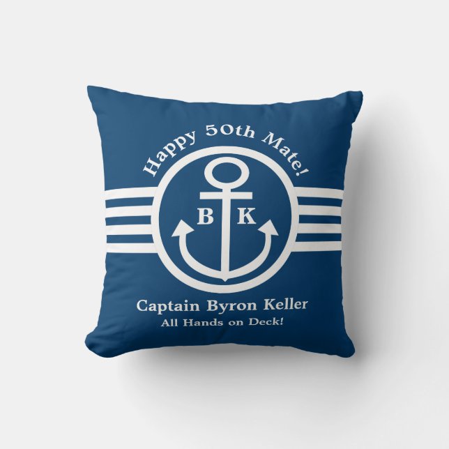 Coussin Ancrez le thème nautique du cinquantième (Recto)