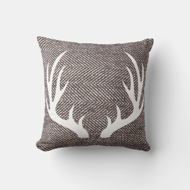 Coussin Andouillers Brown d'arête de hareng et de cerfs (Recto)