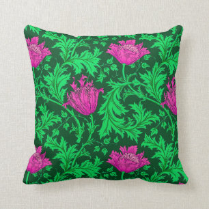 Coussin Anémone de William Morris, vert vert et fuchsia