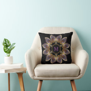 Coussin Ange Abstraite ailes Mandala Monogramme fractal