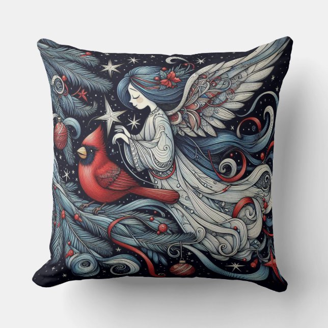 Coussin Ange de Noël et cardinal (Recto)