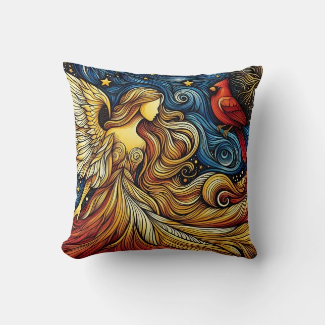 Coussin Ange de Noël et cardinal (Recto)