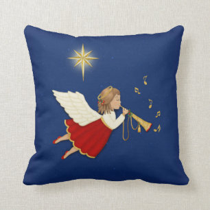 Coussin Ange de trompette et étoile de Noël
