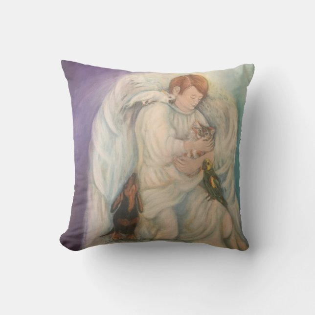 Coussin Ange gardien des animaux Angel Garçon avec animaux (Recto)