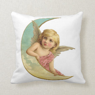 Coussin Ange vintage sur le croissant de lune