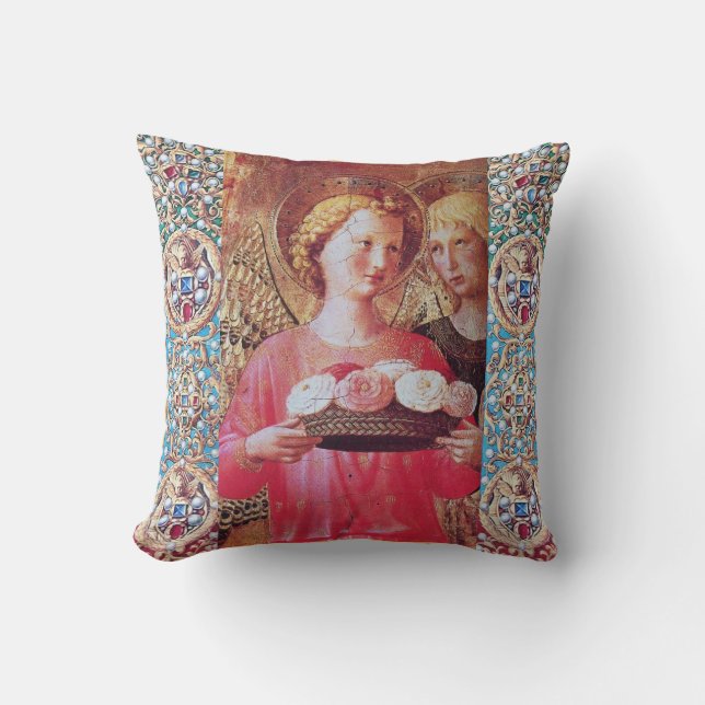 COUSSIN ANGEL AVEC ROSE ET PIERRES BLEU ROUGE (Recto)