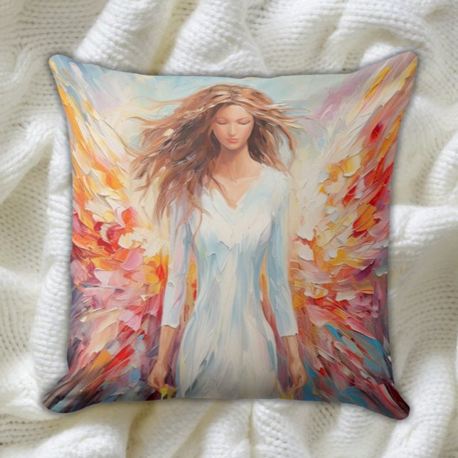 Coussin Angel coloré - Art Abstrait vif (Bright Colors Vibrant Abstract Angel Pillow for Teens and Kids)